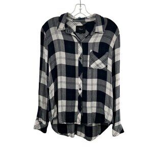 Rails Women's Long Sleeve Button Up Plaid Shirt Navy/White Size Medium